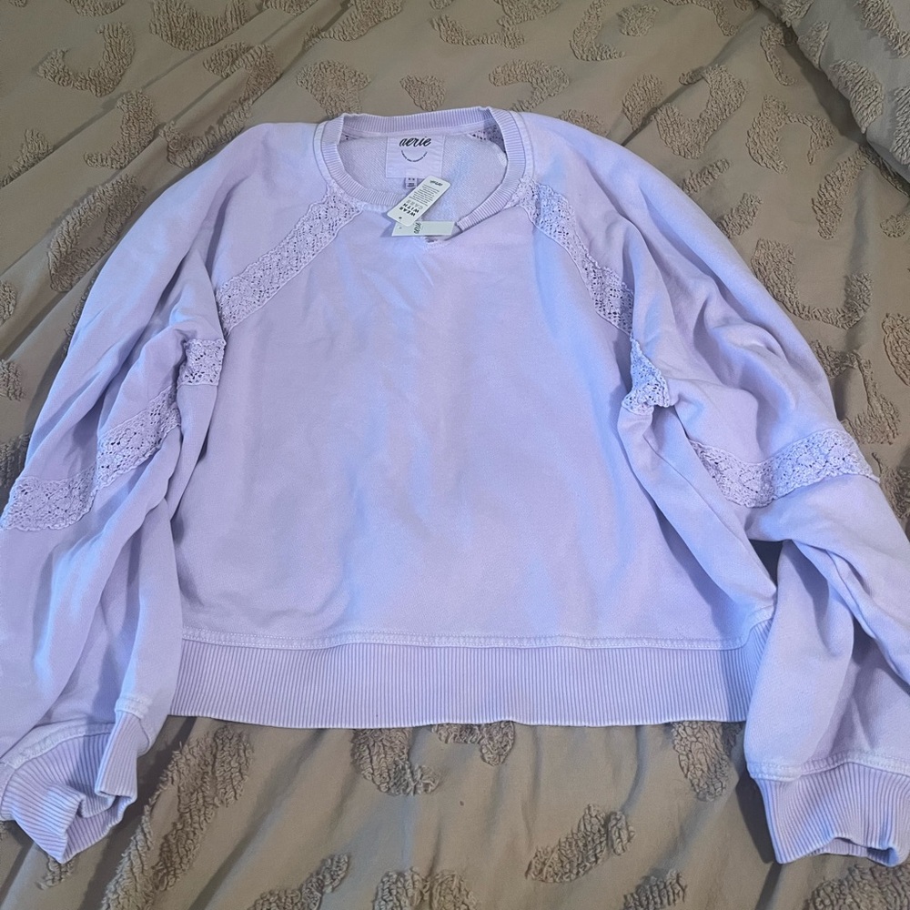Aerie Light Purple Lace Sweatshirt
